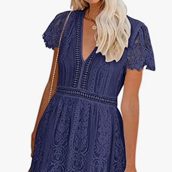 NWT V Neck Short Sleeve Floral Lace Maxi Dress - Picture 2 of 4